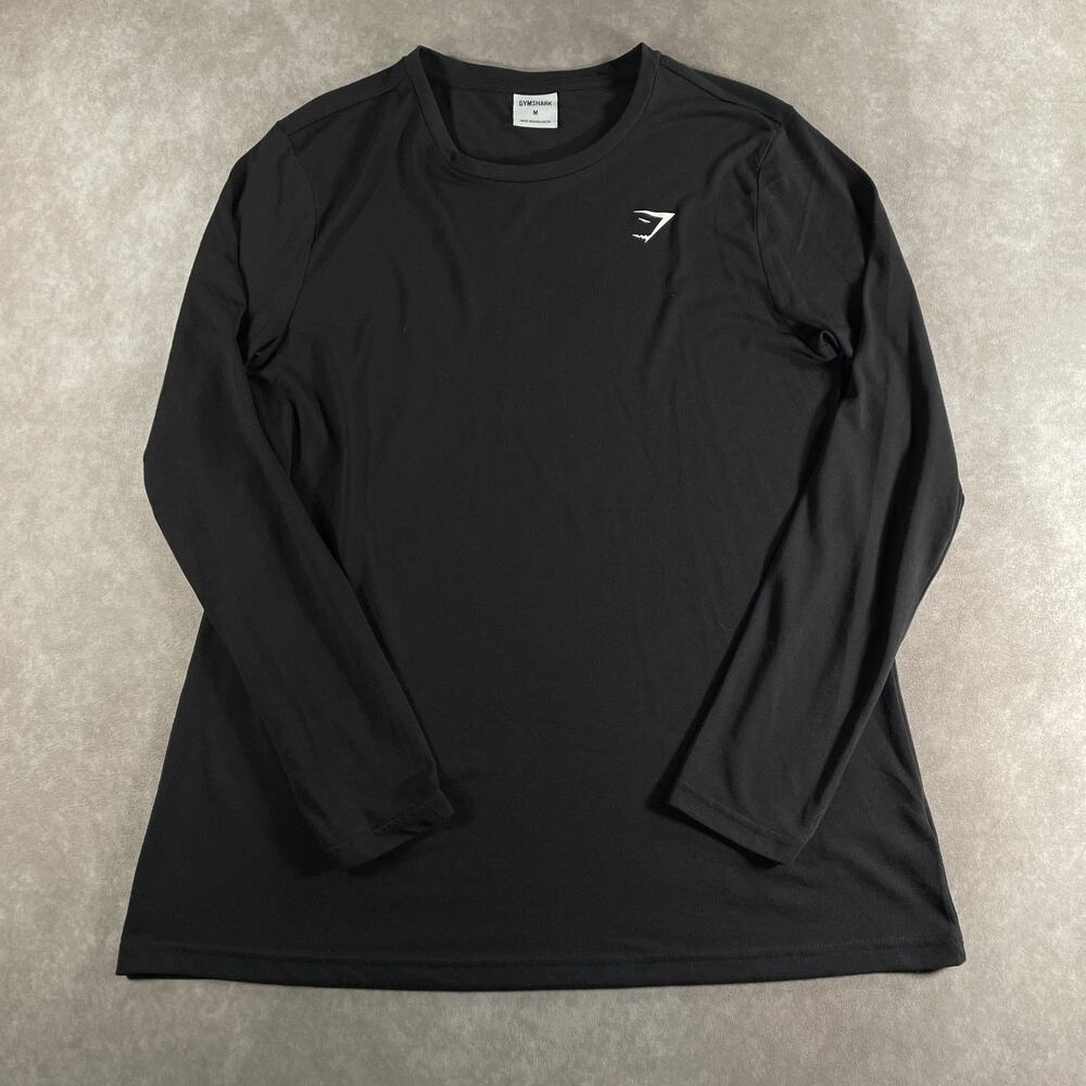 Women's Gymshark Long Sleeve Crew Neck Shirt Solid Black Medium Athleisure Top